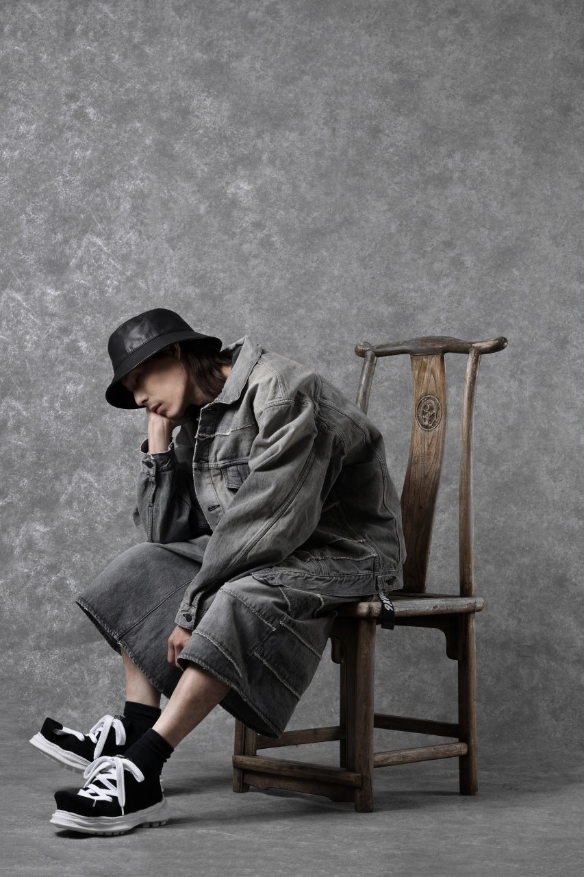 FULLCOUNT x KAMIYA Switching Denim Wide Bermuda Pants / 13.7oz Original Selvedge Denim (BLACK)