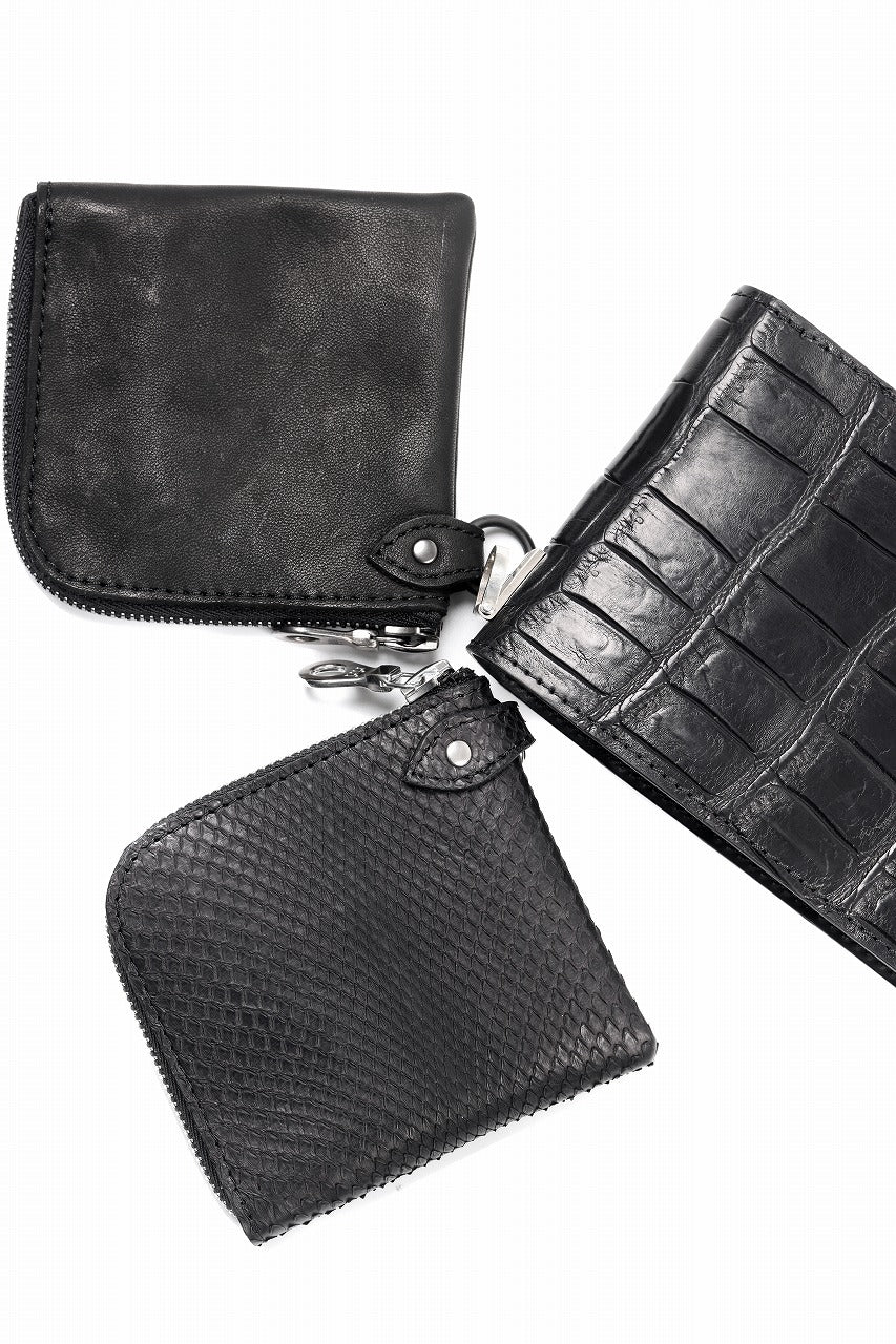 ISAMU KATAYAMA BACKLASH COIN PURSE / OBJECT DYED JP DOUBLE SHOULDER LEATHER (BLACK)