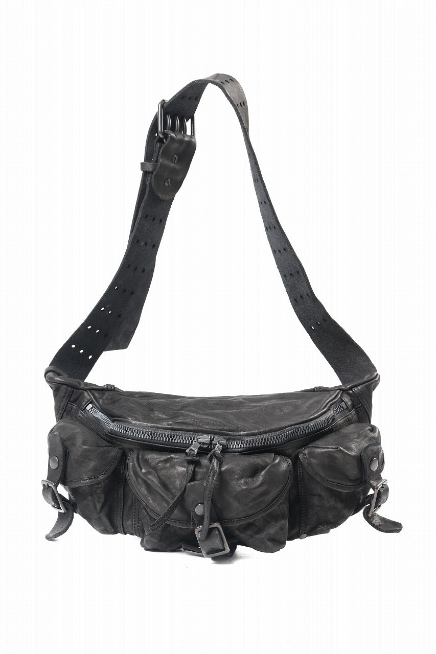 画像をギャラリービューアに読み込む, ISAMU KATAYAMA BACKLASH 3 PIN-BELT SHOULDER BAG / OBJECT DYED DOUBLE SHOULDER LEATHER (BLACK)