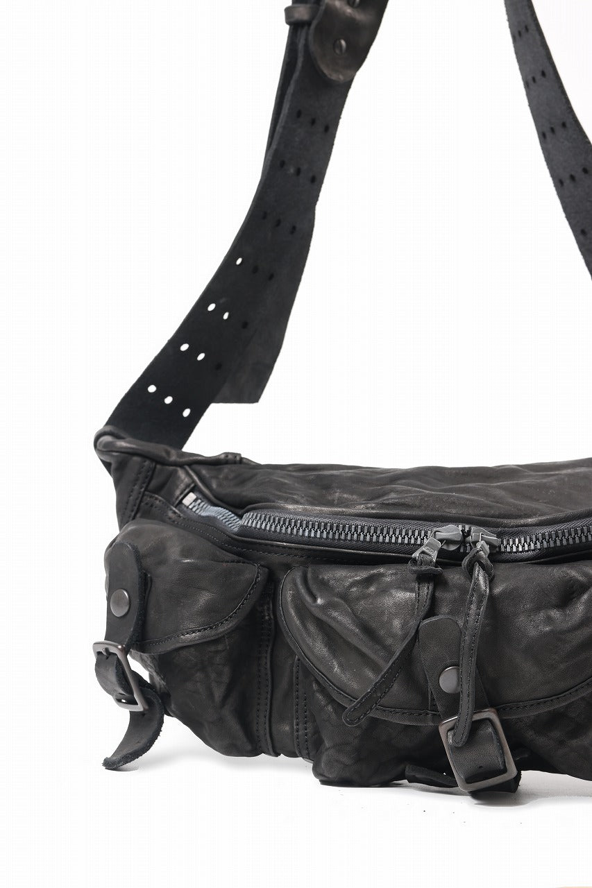 ISAMU KATAYAMA BACKLASH 3 PIN-BELT SHOULDER BAG / OBJECT DYED DOUBLE SHOULDER LEATHER (BLACK)