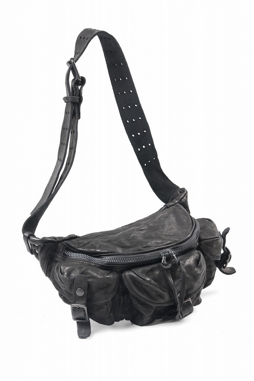 ISAMU KATAYAMA BACKLASH 3 PIN-BELT SHOULDER BAG / OBJECT DYED DOUBLE SHOULDER LEATHER (BLACK)