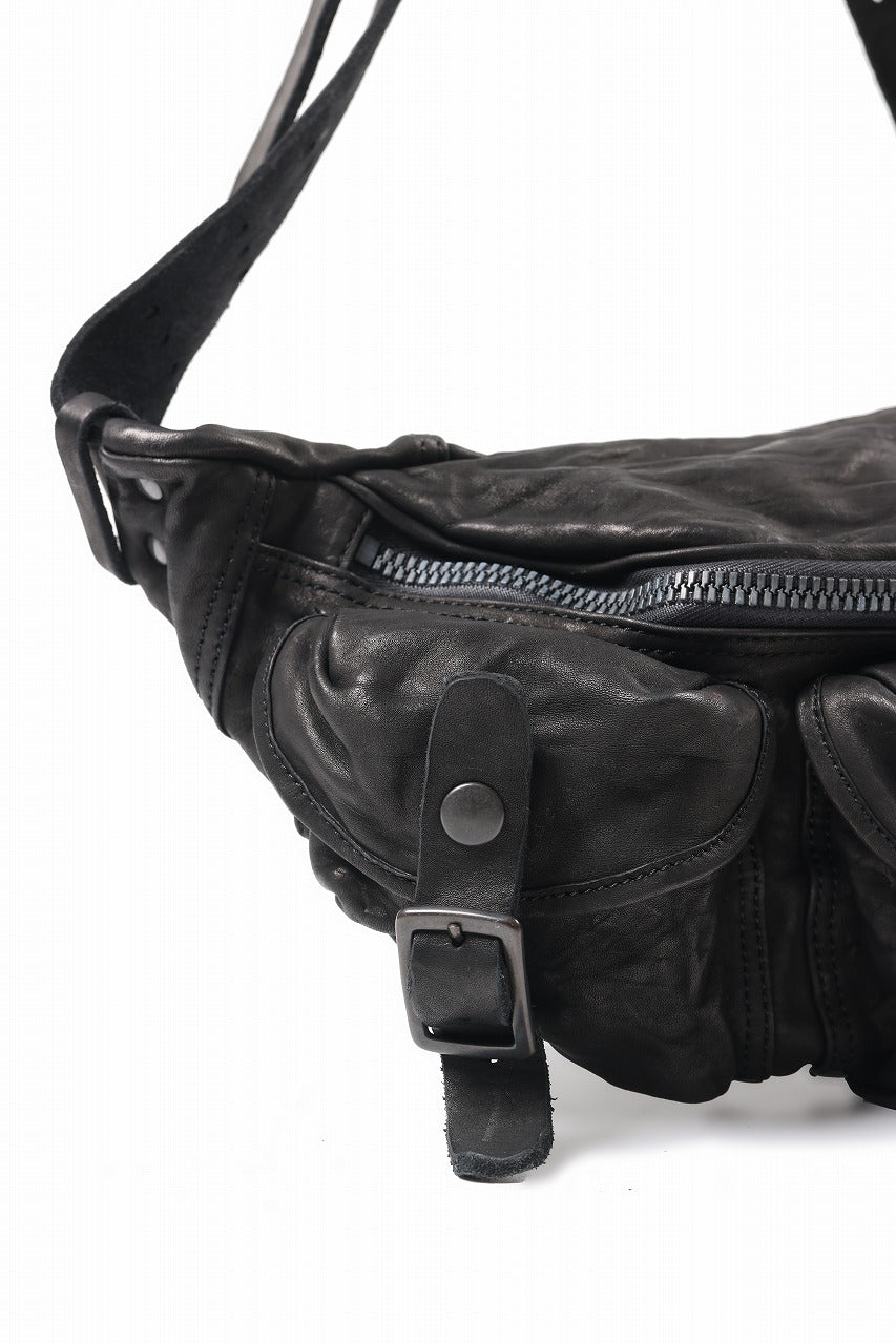 ISAMU KATAYAMA BACKLASH 3 PIN-BELT SHOULDER BAG / OBJECT DYED DOUBLE SHOULDER LEATHER (BLACK)