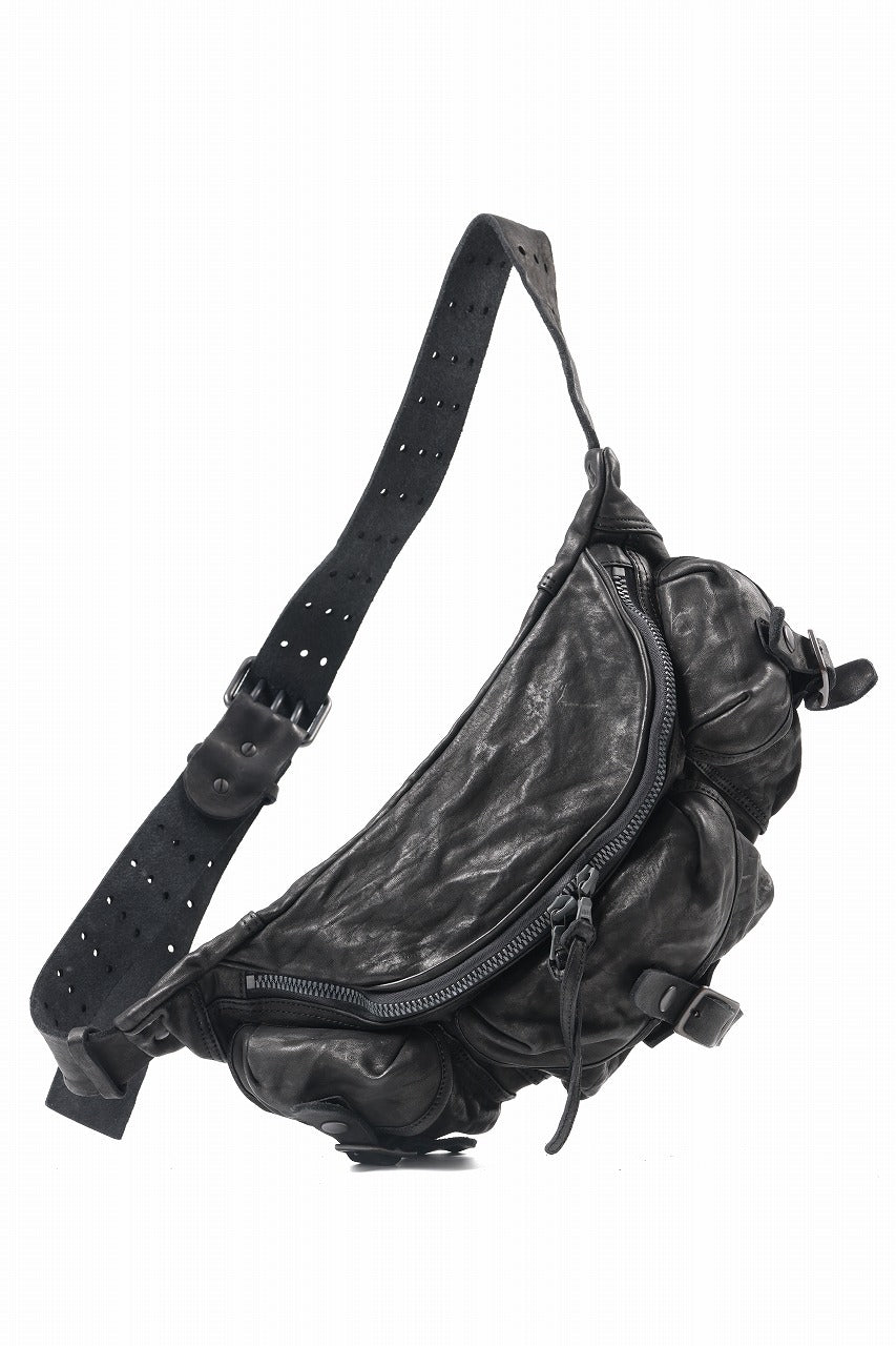 ISAMU KATAYAMA BACKLASH 3 PIN-BELT SHOULDER BAG / OBJECT DYED DOUBLE SHOULDER LEATHER (BLACK)