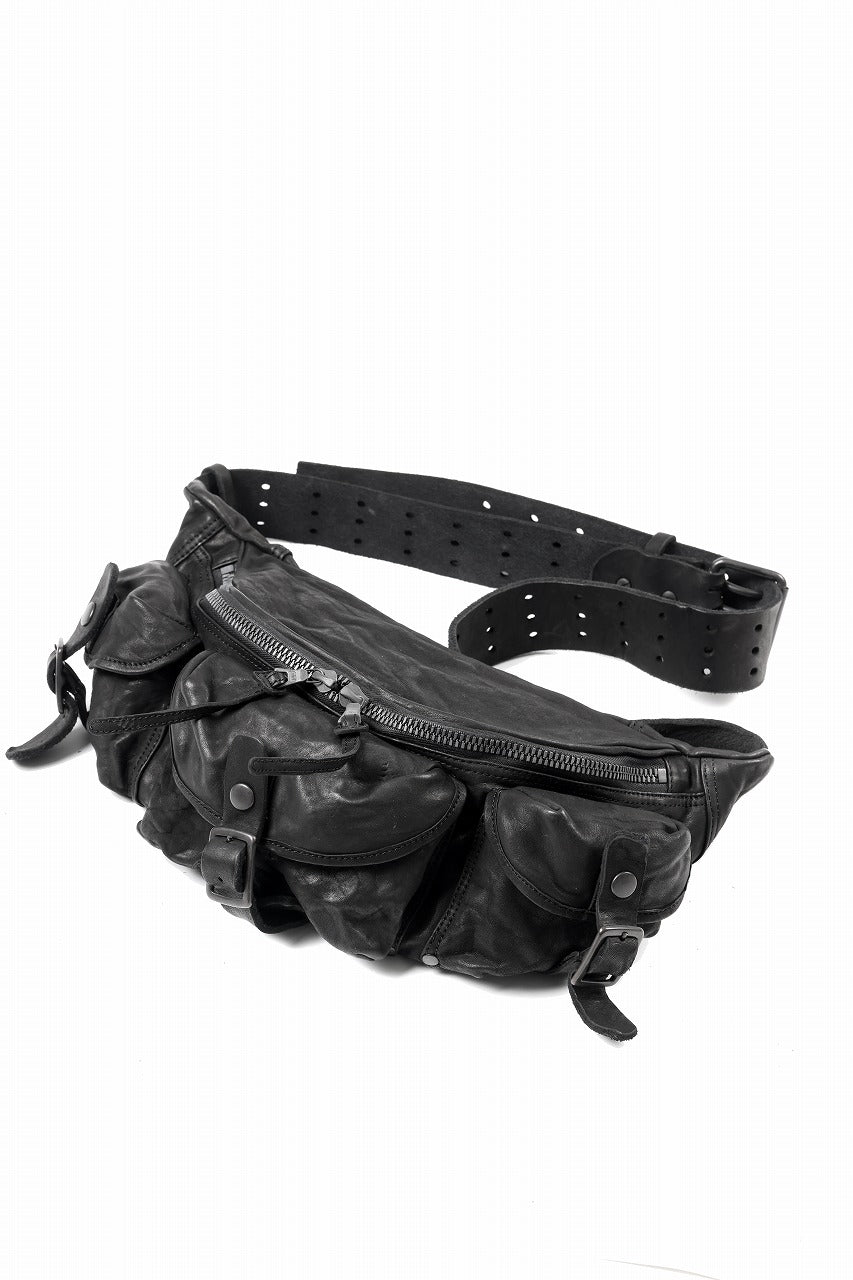 ISAMU KATAYAMA BACKLASH 3 PIN-BELT SHOULDER BAG / OBJECT DYED DOUBLE SHOULDER LEATHER (BLACK)