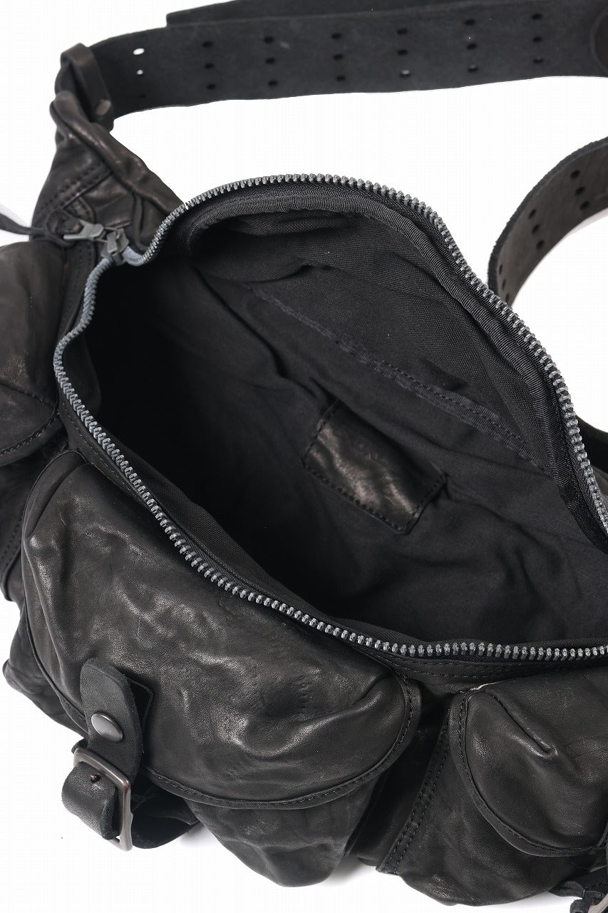 ISAMU KATAYAMA BACKLASH 3 PIN-BELT SHOULDER BAG / OBJECT DYED DOUBLE SHOULDER LEATHER (BLACK)