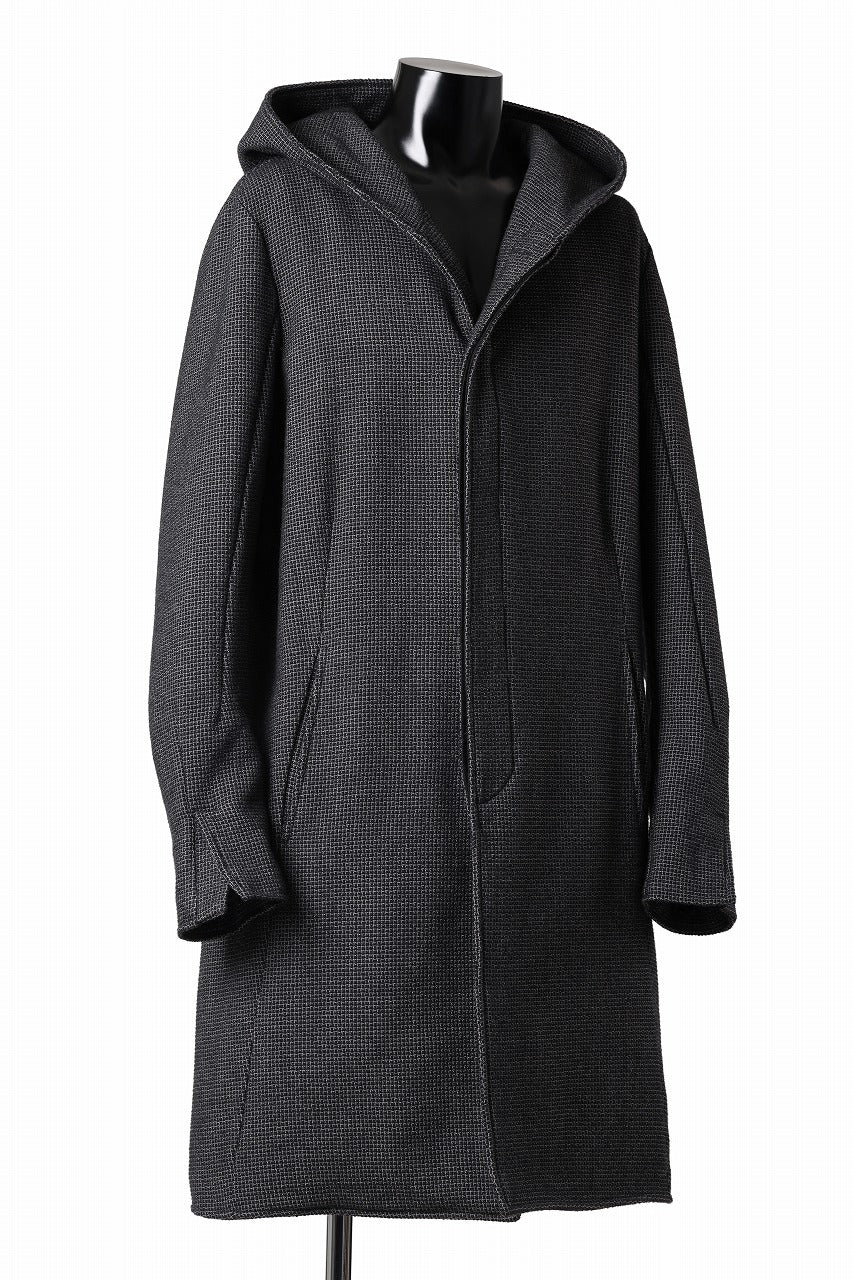 incarnation HOODED W BREAST BUTTON COAT / MICROSCOPIC CHECK WOOL (T91)