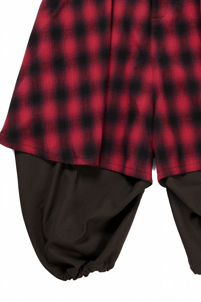 画像をギャラリービューアに読み込む, beauty : beast 8Q LAYERED SUPER WIDE SAROUEL PANTS / CHECKER EDITION (BROWN x RED)