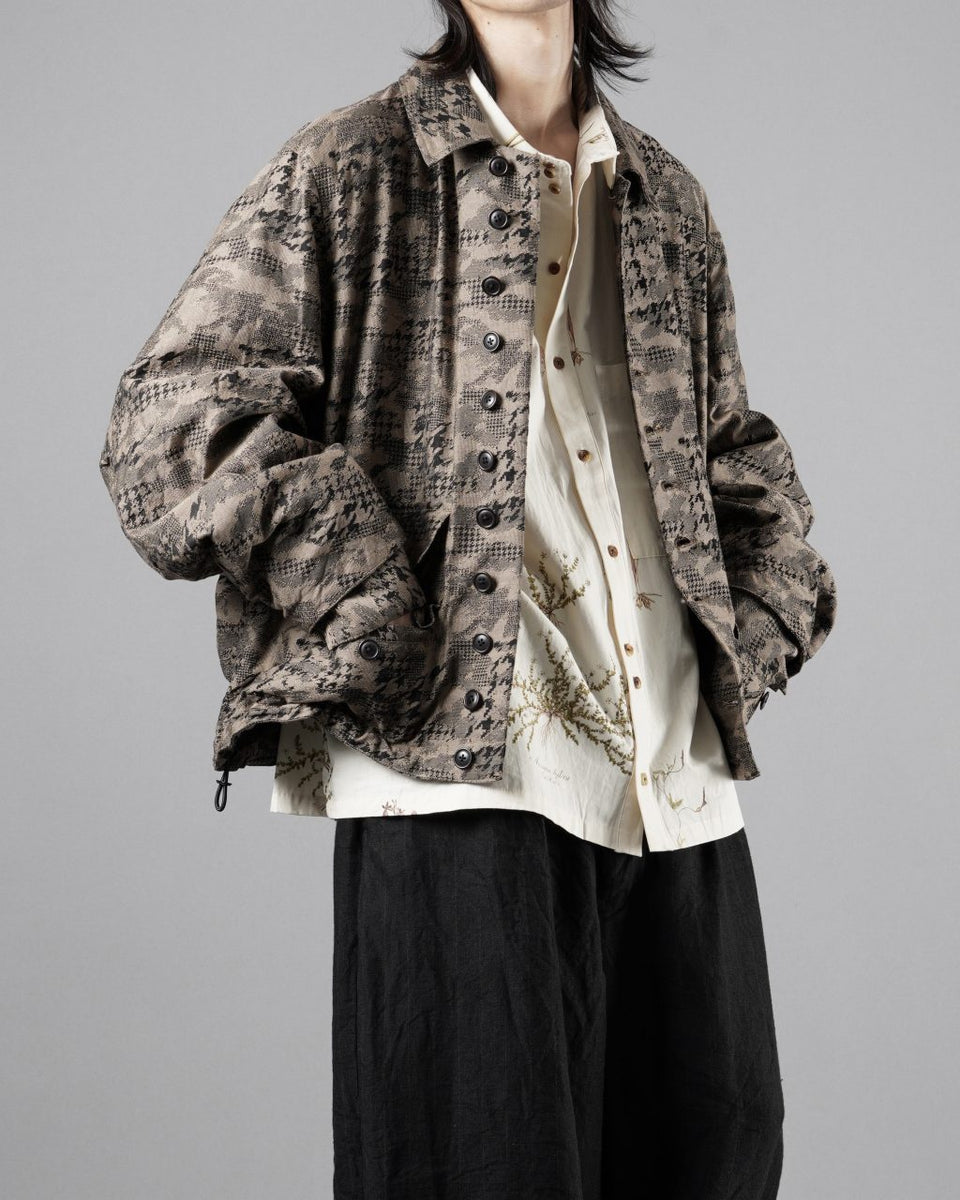 画像をギャラリービューアに読み込む, KLASICA "IRWELL" CURVED ARM BUTTON BLOUSON / BACK JACQUARD HOUND TOOTH CAMO (FOREST)