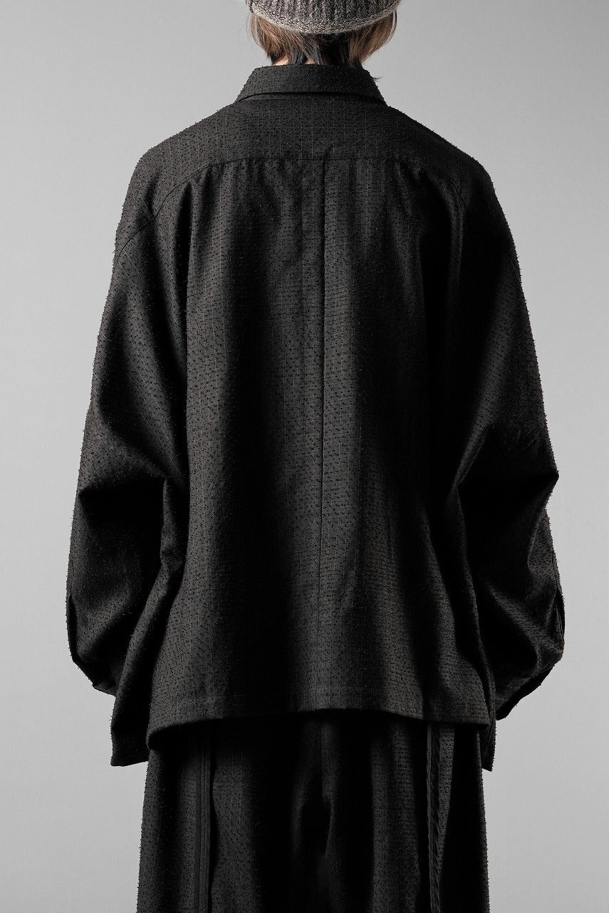 KLASICA EXTRA WIDE OUTER SHIRTS / FORK NEEDLE PUNCH SUPER 100's PENCIL STRIPE (IRON BROWN STRIPES)
