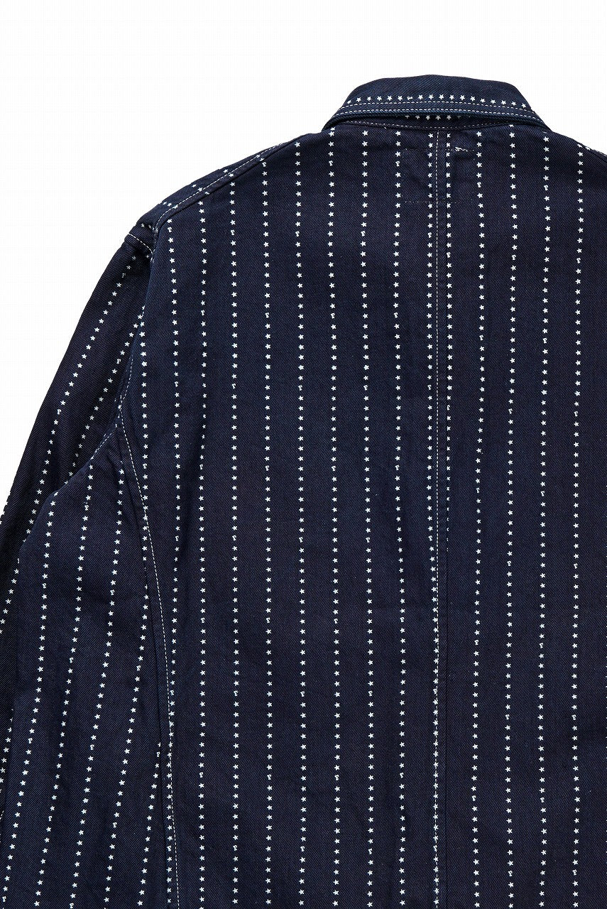 画像をギャラリービューアに読み込む, FULLCOUNT WABASH CHOREJACKET / INDIGO DYED DRILL with WASH STAR STRIPE (INDIGO / ONE WASHED)