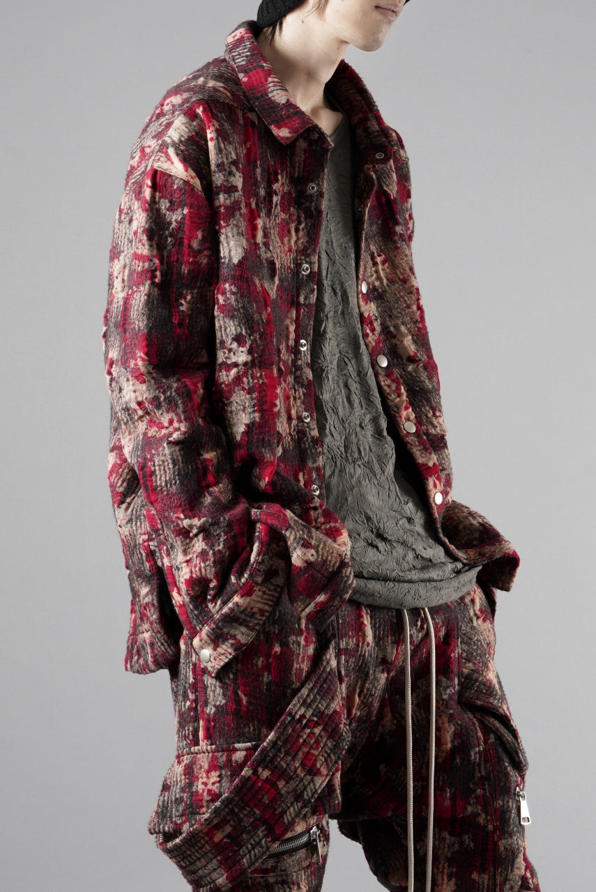 A.F ARTEFACT SNAPPED SHIRT / JACQUARD ABSTRACT PATTERN (RED)