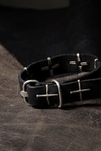 Load image into Gallery viewer, m.a+ thin silver cross studded wrist band / A-F2BL1 GR2,0 (BLACK)