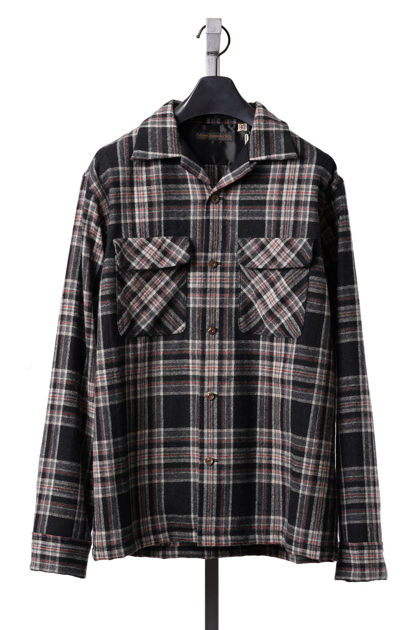 画像をギャラリービューアに読み込む, FULLCOUNT OPEN COLLAR SHIRT / WOOL TWILL TARTAN CHECK (BLACK)