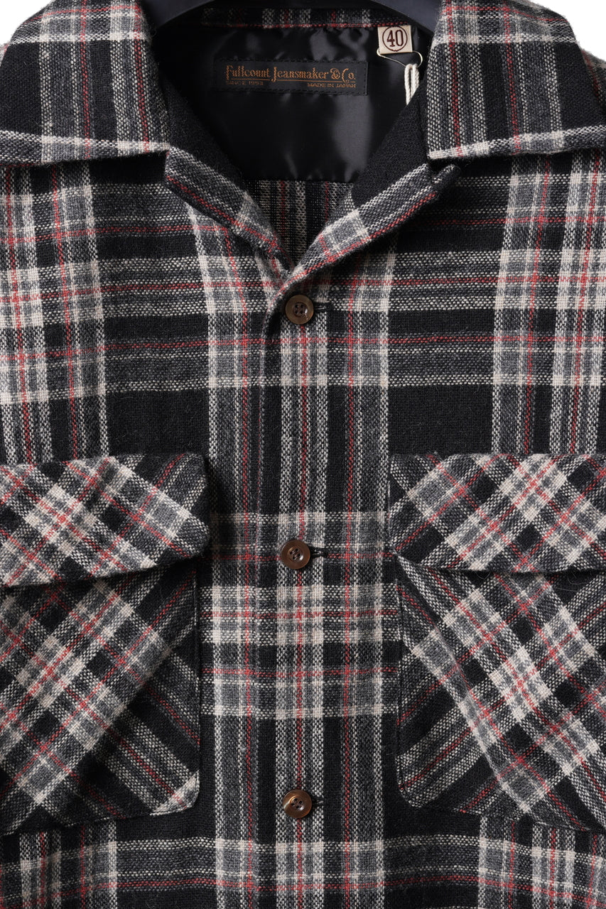 画像をギャラリービューアに読み込む, FULLCOUNT OPEN COLLAR SHIRT / WOOL TWILL TARTAN CHECK (BLACK)
