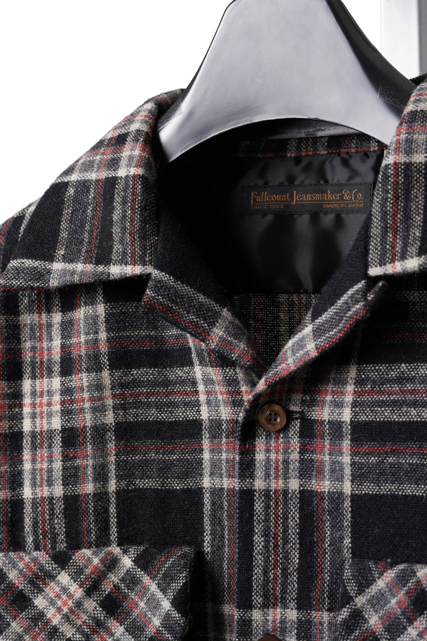 画像をギャラリービューアに読み込む, FULLCOUNT OPEN COLLAR SHIRT / WOOL TWILL TARTAN CHECK (BLACK)