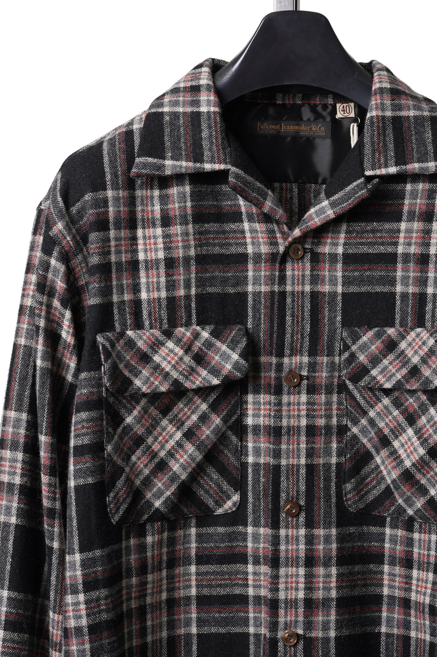 画像をギャラリービューアに読み込む, FULLCOUNT OPEN COLLAR SHIRT / WOOL TWILL TARTAN CHECK (BLACK)