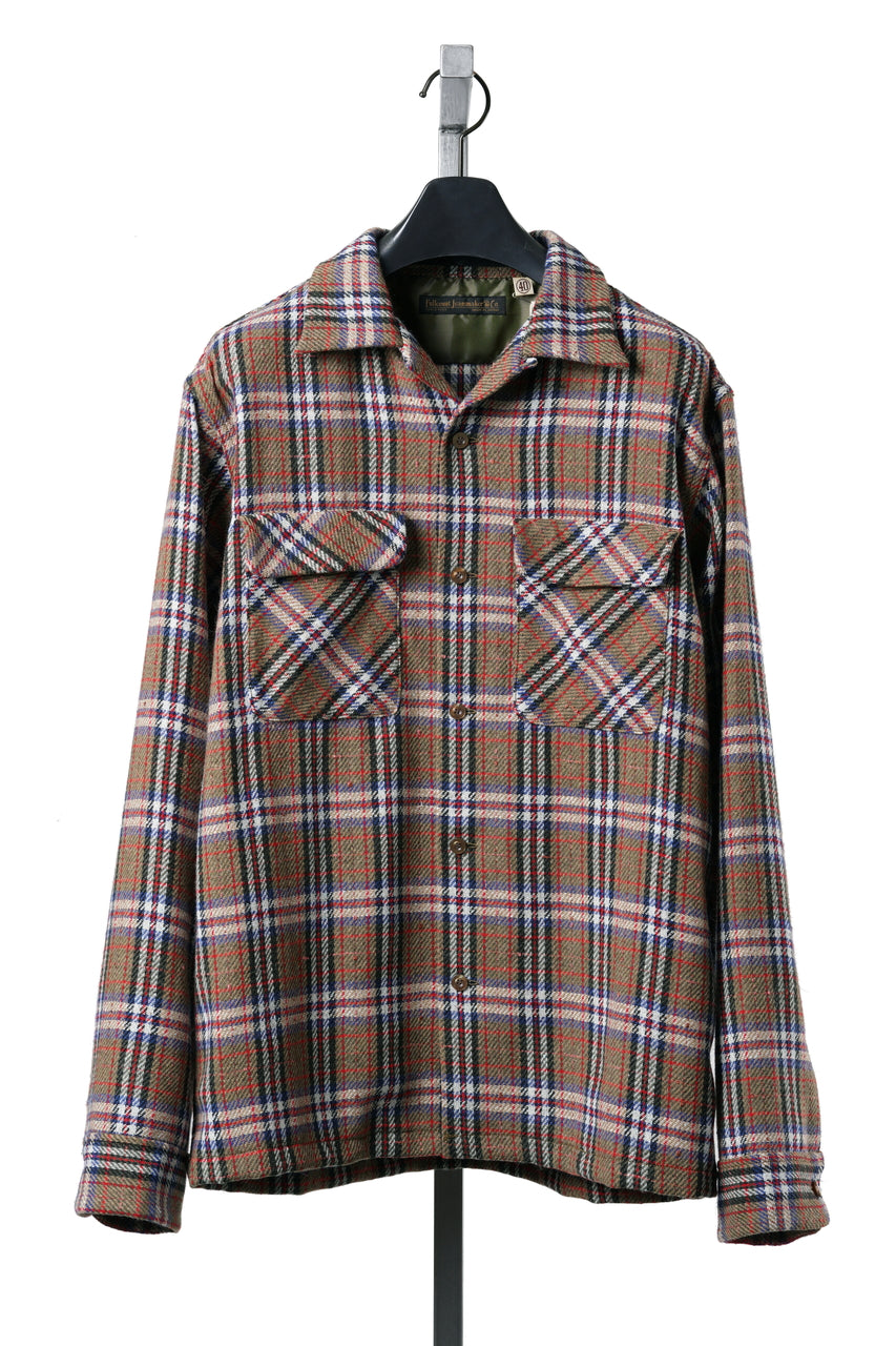 画像をギャラリービューアに読み込む, FULLCOUNT OPEN COLLAR SHIRT / WOOL TWILL TARTAN CHECK (KHAKI)