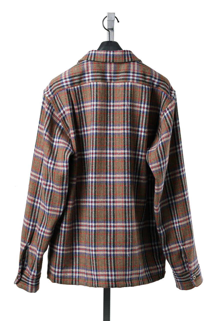 画像をギャラリービューアに読み込む, FULLCOUNT OPEN COLLAR SHIRT / WOOL TWILL TARTAN CHECK (KHAKI)