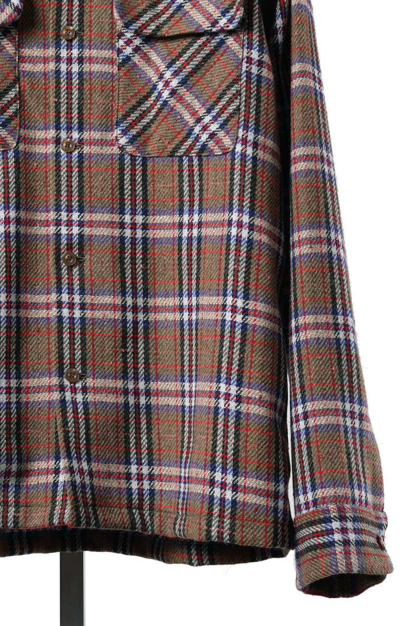 画像をギャラリービューアに読み込む, FULLCOUNT OPEN COLLAR SHIRT / WOOL TWILL TARTAN CHECK (KHAKI)