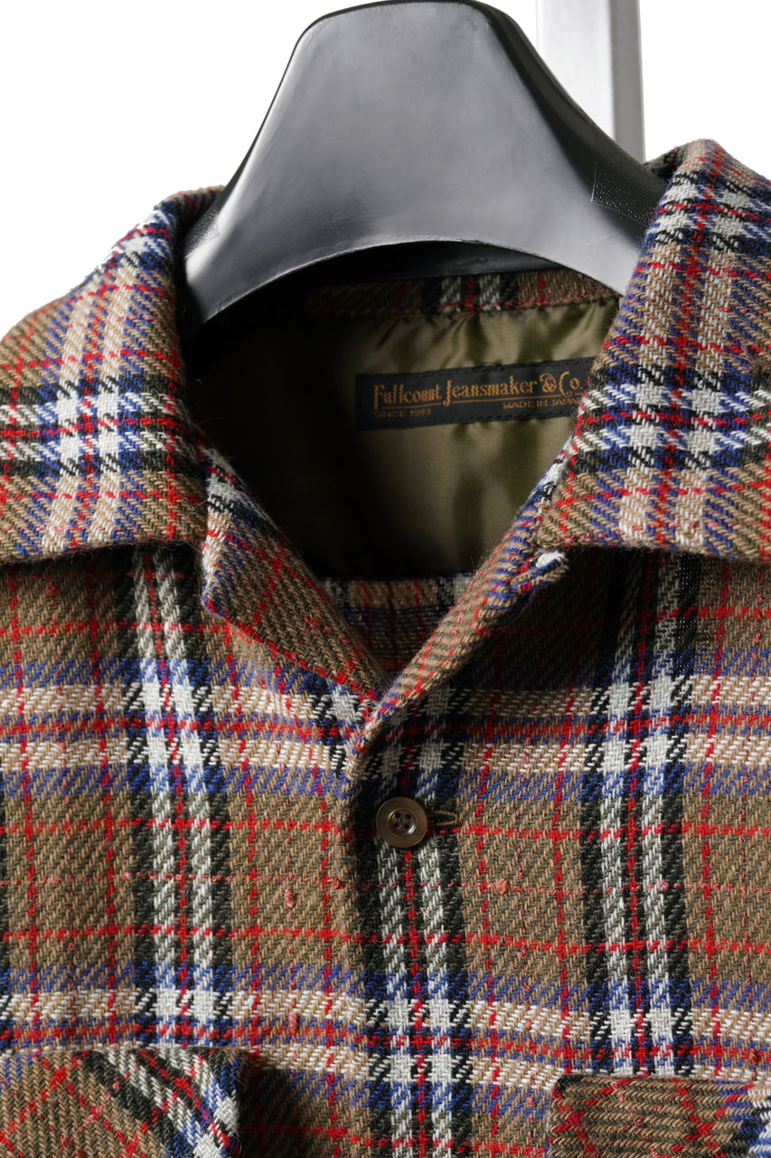 画像をギャラリービューアに読み込む, FULLCOUNT OPEN COLLAR SHIRT / WOOL TWILL TARTAN CHECK (KHAKI)