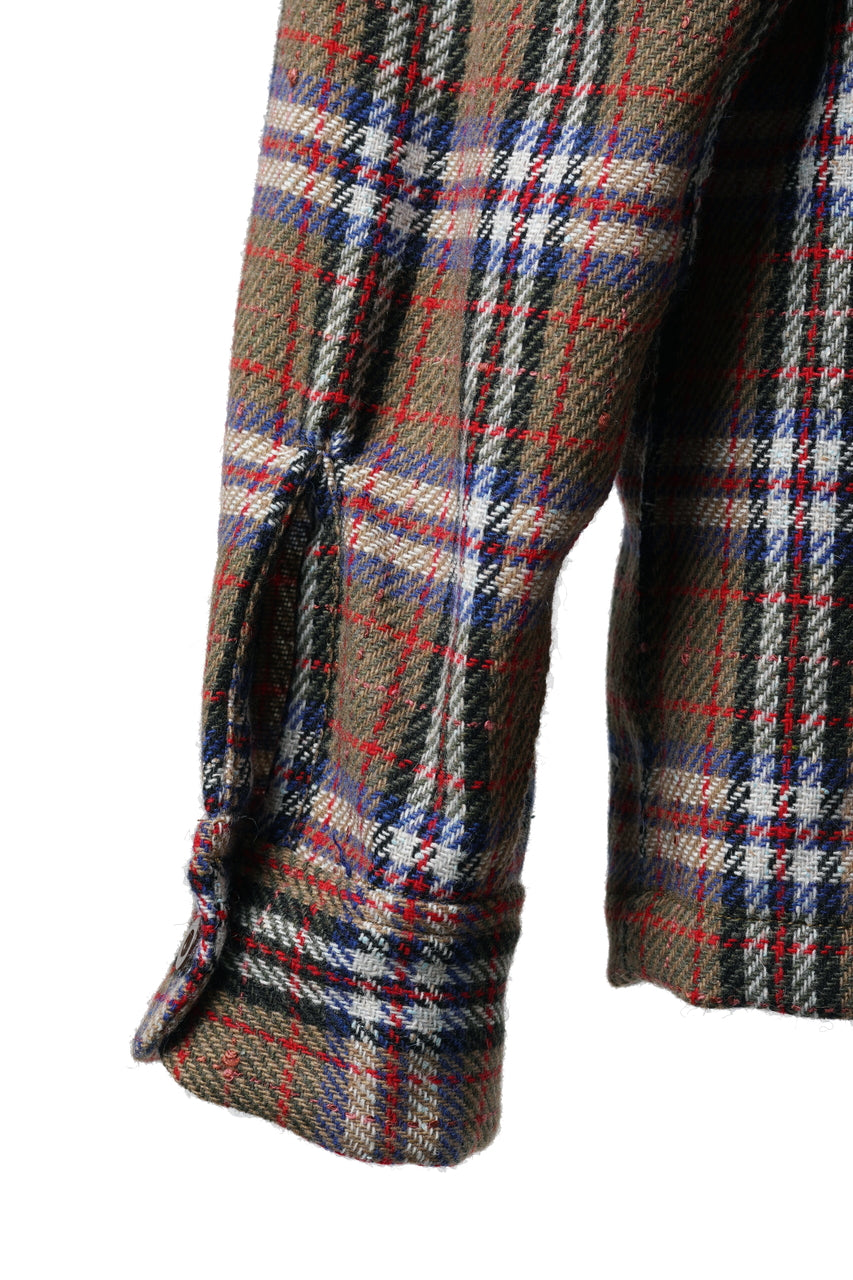 画像をギャラリービューアに読み込む, FULLCOUNT OPEN COLLAR SHIRT / WOOL TWILL TARTAN CHECK (KHAKI)