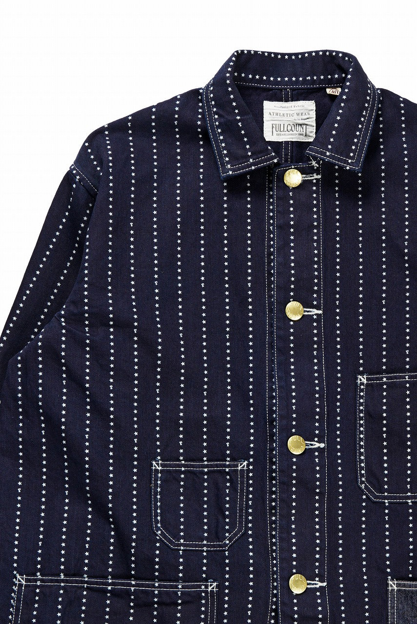 FULLCOUNT WABASH CHOREJACKET / INDIGO DYED DRILL with WASH STAR STRIPE (INDIGO / ONE WASHED)