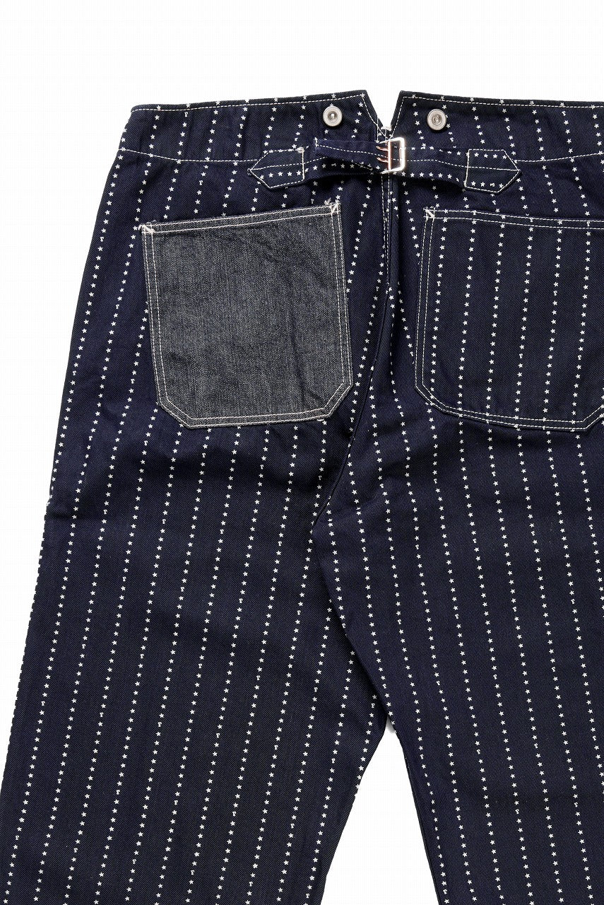 FULLCOUNT WABASH WORKERS PANTS / INDIGO DYED DRILL with WASH STAR STRIPE (INDIGO / ONE WASHED)