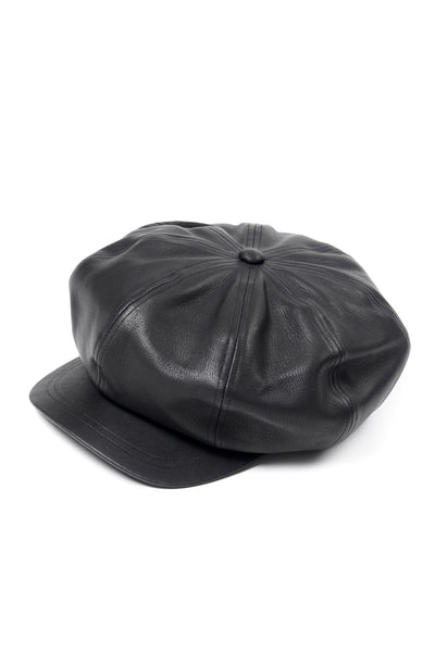 ISAMU KATAYAMA BACKLASH LEATHER CASQUETTE / JP-STEER SOFT SHRINK (BLACK)