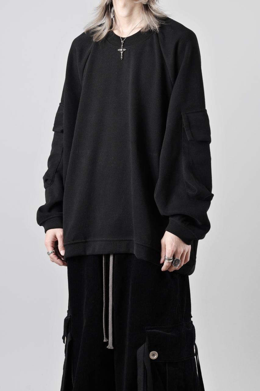 A.F ARTEFACT FLAP POCKET RAGLAN TOP / COPE KNIT JERSEY (BLACK)