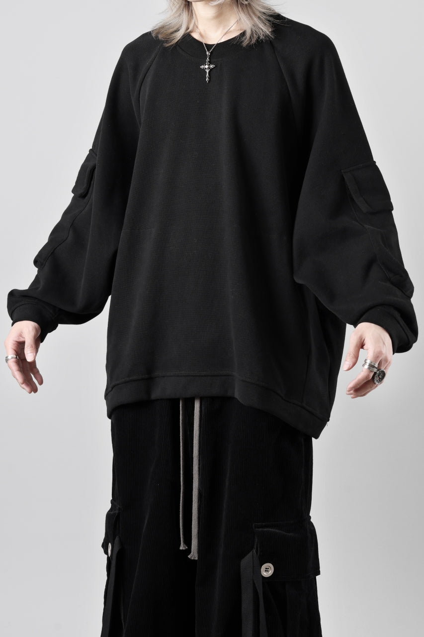 A.F ARTEFACT FLAP POCKET RAGLAN TOP / COPE KNIT JERSEY (BLACK)