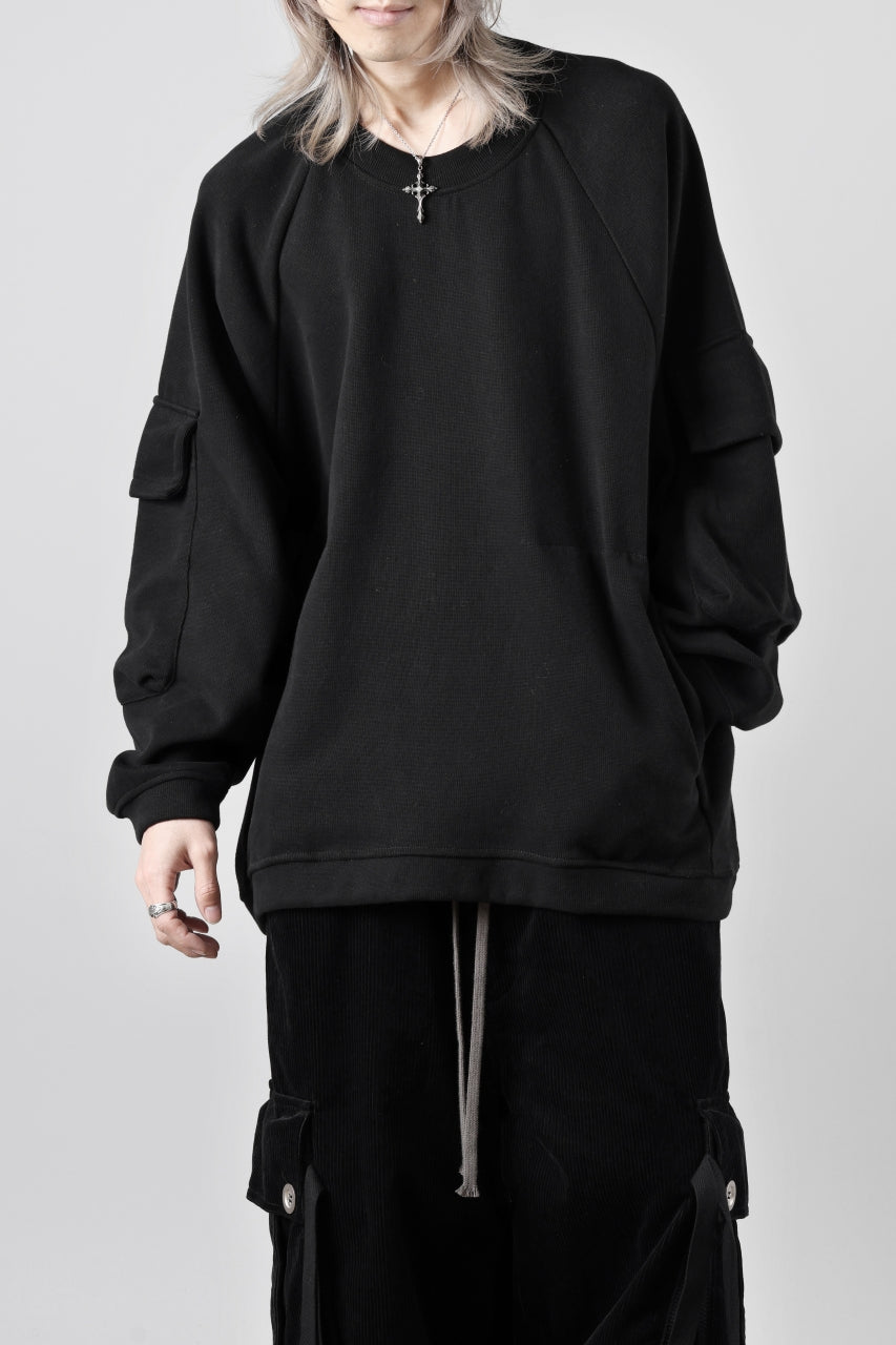 A.F ARTEFACT FLAP POCKET RAGLAN TOP / COPE KNIT JERSEY (BLACK)