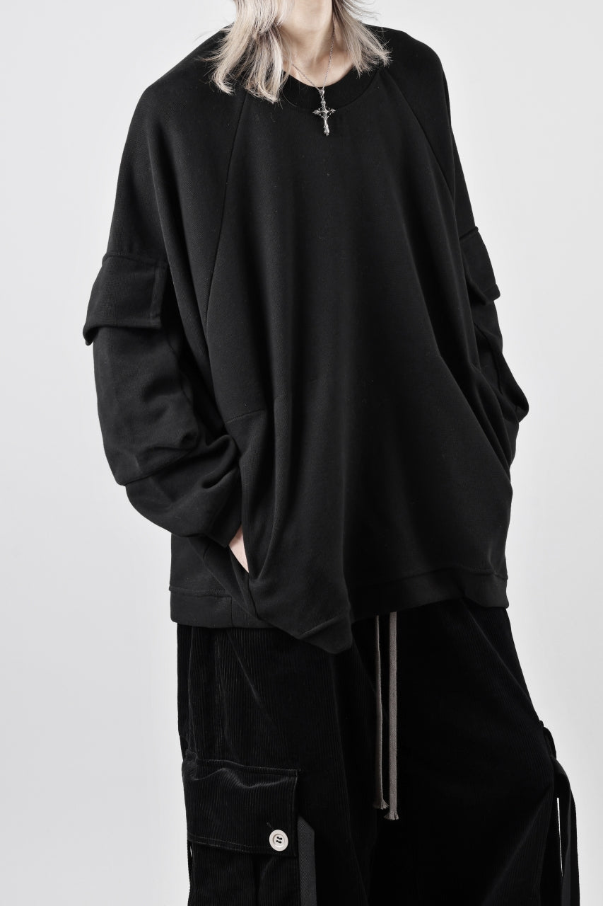 A.F ARTEFACT FLAP POCKET RAGLAN TOP / COPE KNIT JERSEY (BLACK)