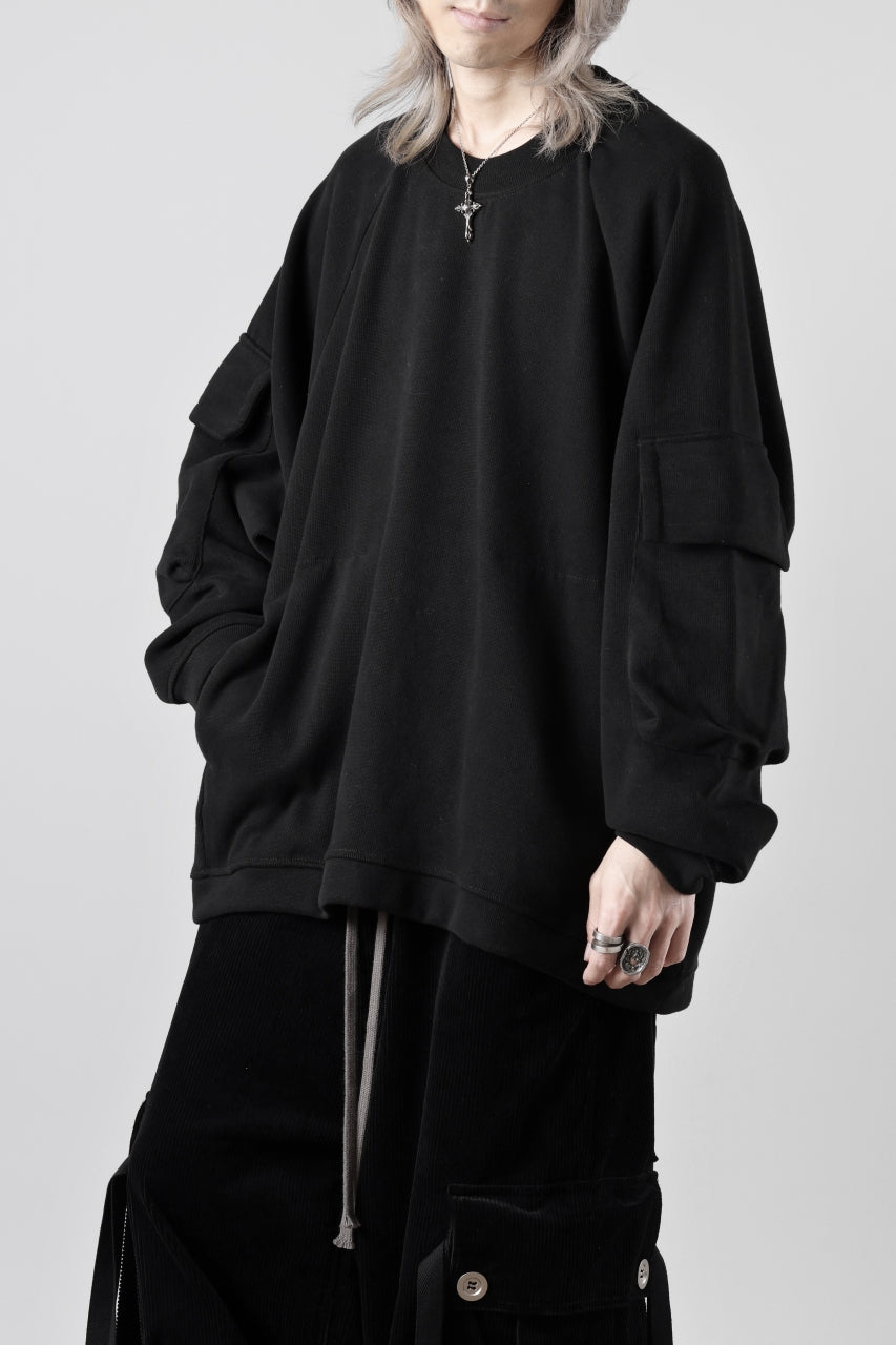 A.F ARTEFACT FLAP POCKET RAGLAN TOP / COPE KNIT JERSEY (BLACK)