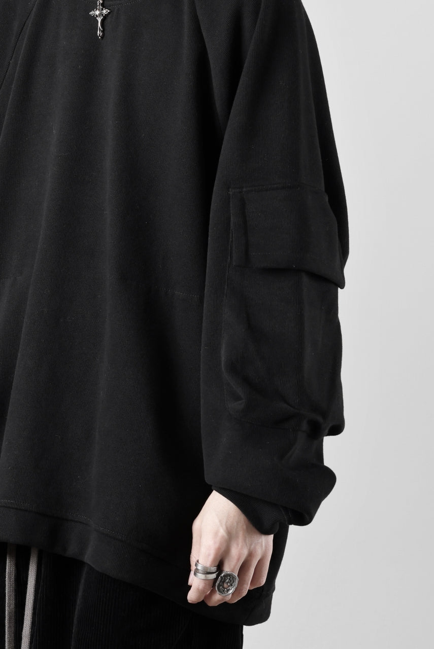 A.F ARTEFACT FLAP POCKET RAGLAN TOP / COPE KNIT JERSEY (BLACK)