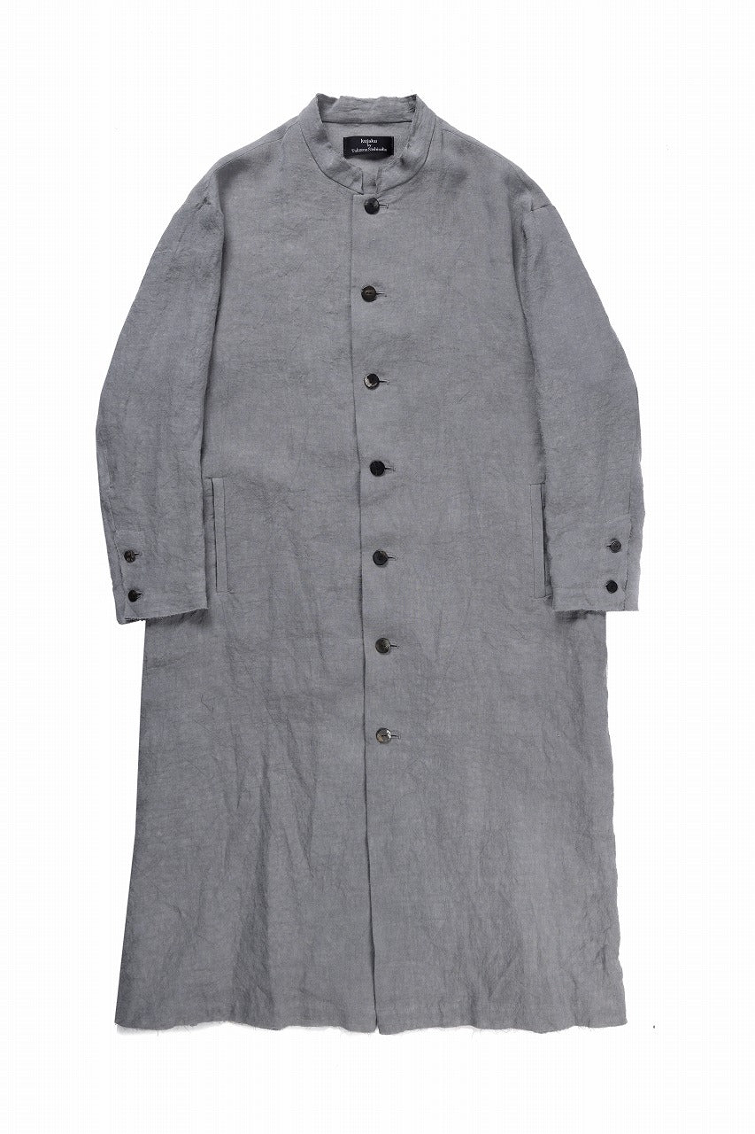 kujaku sumi-dyed mao collar long coat / C-698 (charcoal)