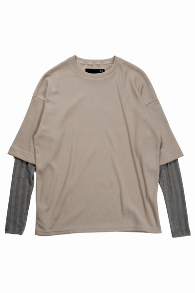 A.F ARTEFACT LAYERED CREW NECK TOP / WAFFLE KNIT JERSEY (BEIGE)