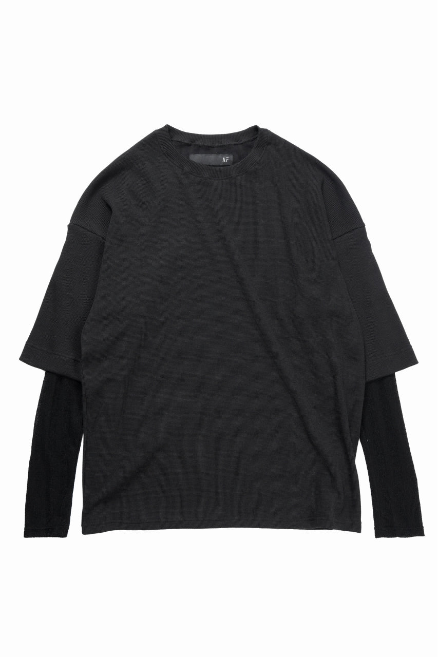 A.F ARTEFACT LAYERED CREW NECK TOP / WAFFLE KNIT JERSEY (BLACK)の