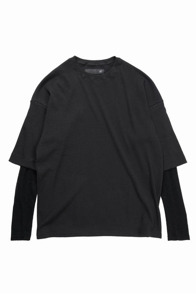 A.F ARTEFACT LAYERED CREW NECK TOP / WAFFLE KNIT JERSEY (BLACK)