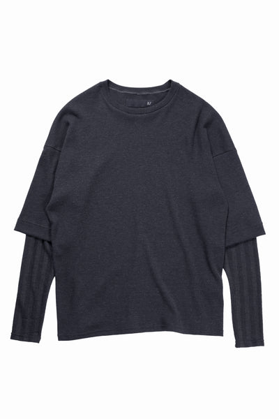 A.F ARTEFACT LAYERED CREW NECK TOP / WAFFLE KNIT JERSEY (DARK GREY)