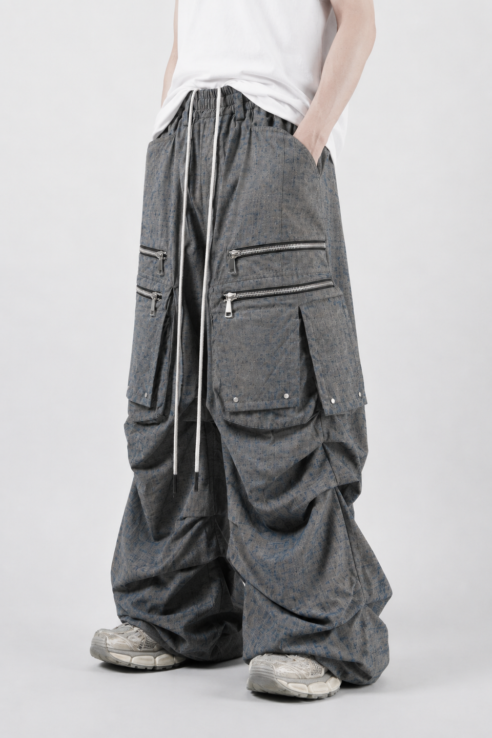 Load image into Gallery viewer, A.F ARTEFACT MULTI FLAP WIDE PANTS / BLENDED SHADES DENIM (STEEL BLUE)