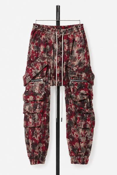 A.F ARTEFACT BELTED DETAIL JOGGER / JACGUARD ABSTRACT PATTERN (RED)