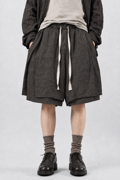 画像をギャラリービューアに読み込む, KLASICA "VENT" LAYERED WIDE SHORTS / ANCIENT COLORED LINEN CHAMBRAY (BROWN)