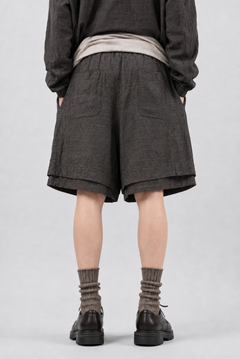 画像をギャラリービューアに読み込む, KLASICA "VENT" LAYERED WIDE SHORTS / ANCIENT COLORED LINEN CHAMBRAY (BROWN)