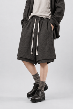 画像をギャラリービューアに読み込む, KLASICA "VENT" LAYERED WIDE SHORTS / ANCIENT COLORED LINEN CHAMBRAY (BROWN)