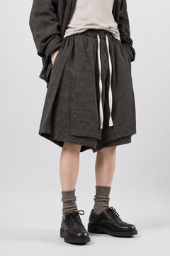 画像をギャラリービューアに読み込む, KLASICA "VENT" LAYERED WIDE SHORTS / ANCIENT COLORED LINEN CHAMBRAY (BROWN)