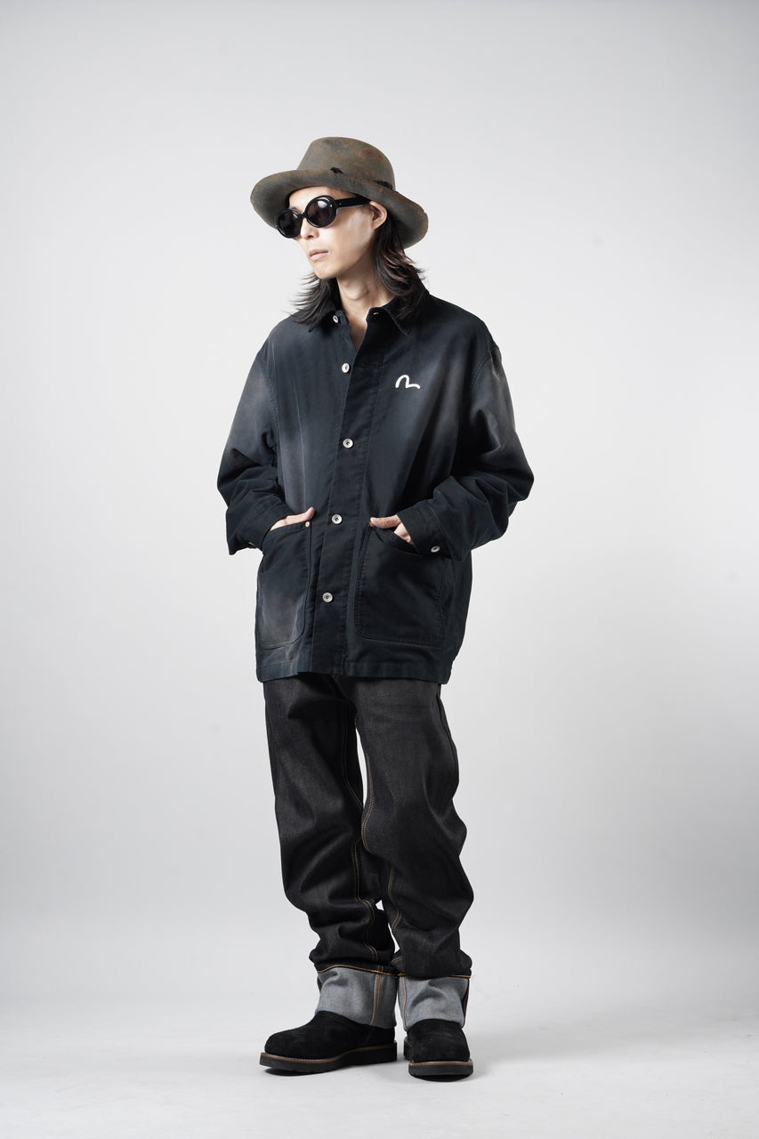 EVISU EJ, VINTAGE WASHED DAICOCK CHORE JACKET-RELAX FIT (BLACK)の