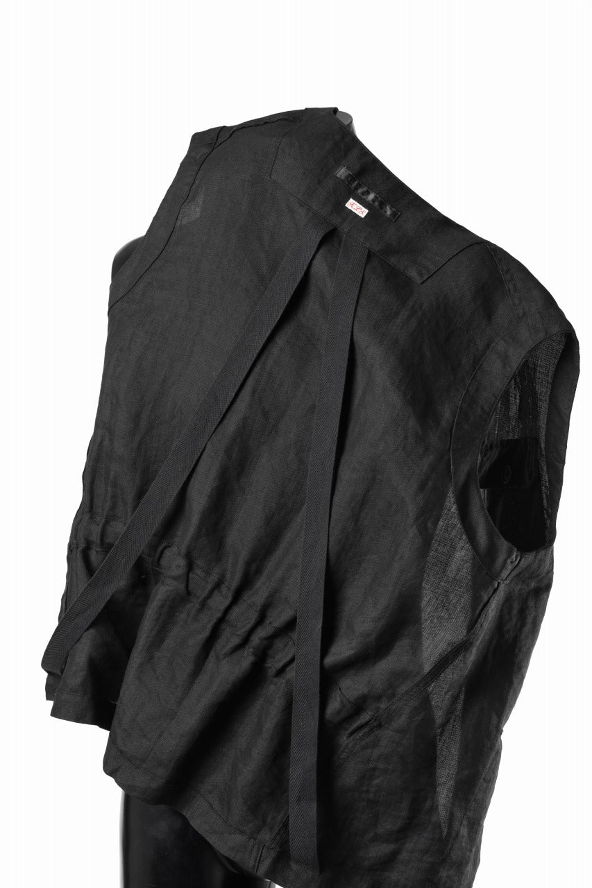 画像をギャラリービューアに読み込む, KLASICA "MALAKOFF" DECONSTRUCTED WORK WEAR VEST / CRISP FINISH AIRLY MICRO DOBBY (BLACK)