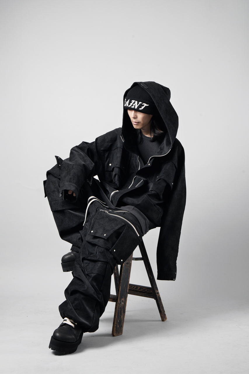 Load image into Gallery viewer, A.F ARTEFACT MULTI FLAP WIDE PANTS / WILD VEGAN LEATHER (BLACK)