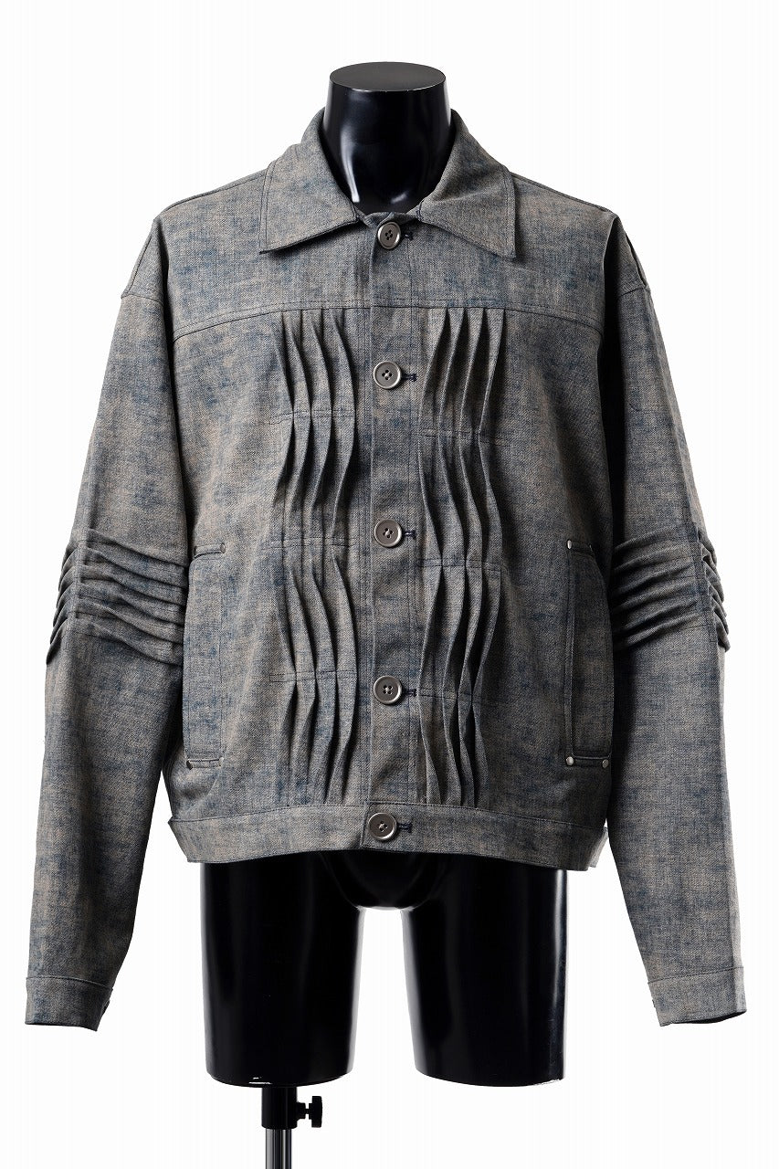 画像をギャラリービューアに読み込む, A.F ARTEFACT BLENDED SHADES DENIM PIN TUCK BLOUSON (STEEL BLUE)