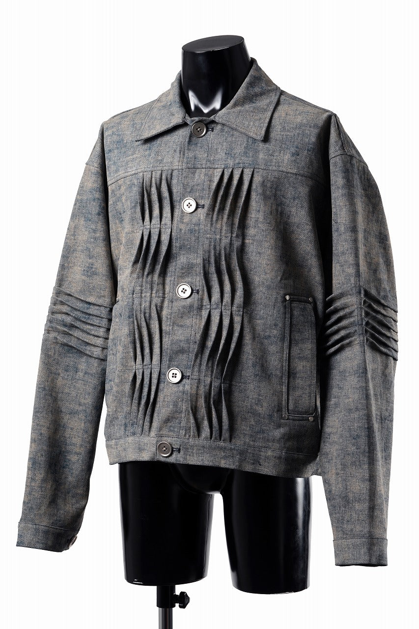 画像をギャラリービューアに読み込む, A.F ARTEFACT BLENDED SHADES DENIM PIN TUCK BLOUSON (STEEL BLUE)